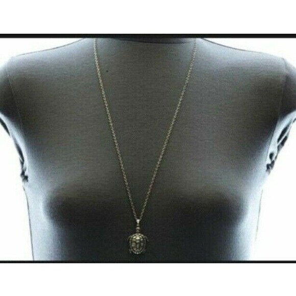 Silver Sea Turtle Necklace Plated 28-30" Burnished Sea Life Nautical Island - Picture 3 of 4